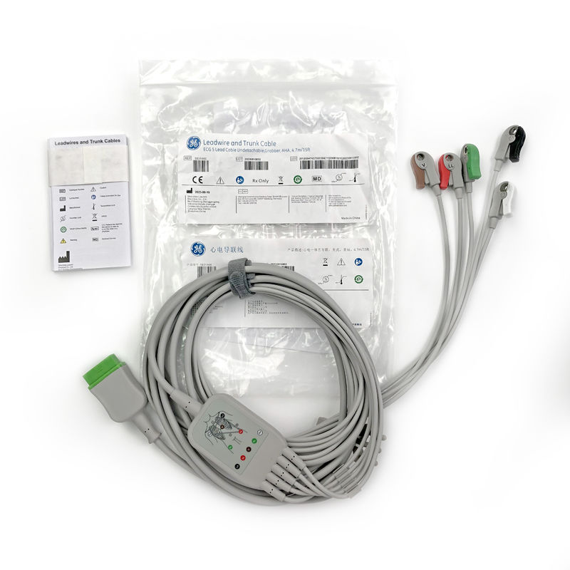5831400 Cavo a piombo e cavo a tronco ECG 5 Cavo a piombo non staccabile, Grabber, AHA,4.7M/15 FT